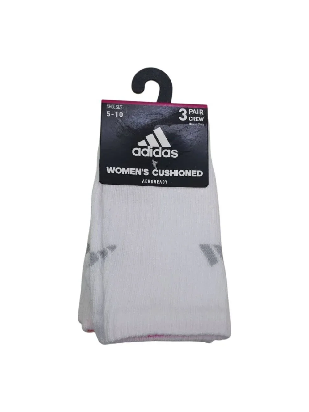 Adidas Womens Cushioned Crew Socks 3-Pack Aeroready White w/Bright Accents